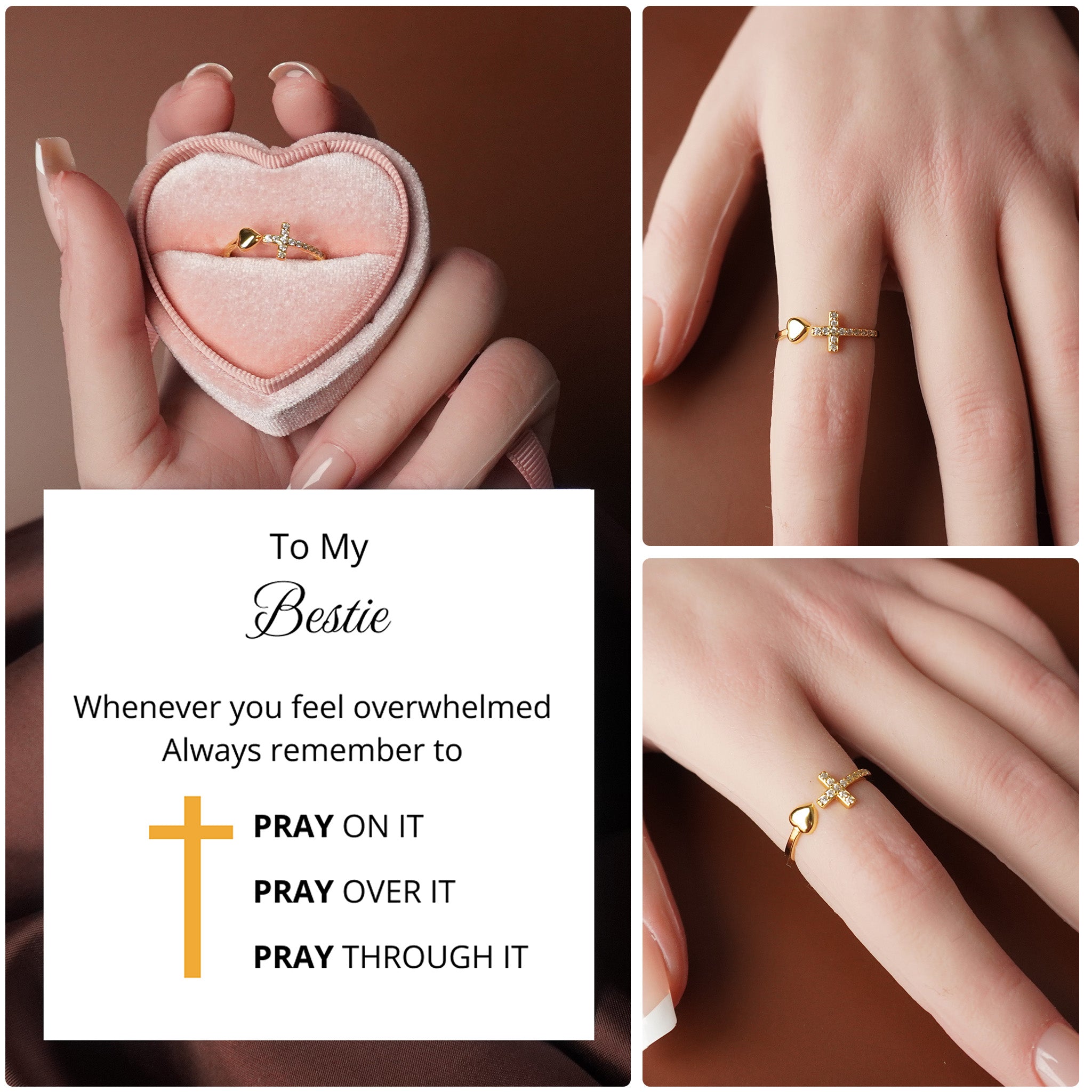 To My Best Friend - Pray Through It - Christian Cross And Love Ring