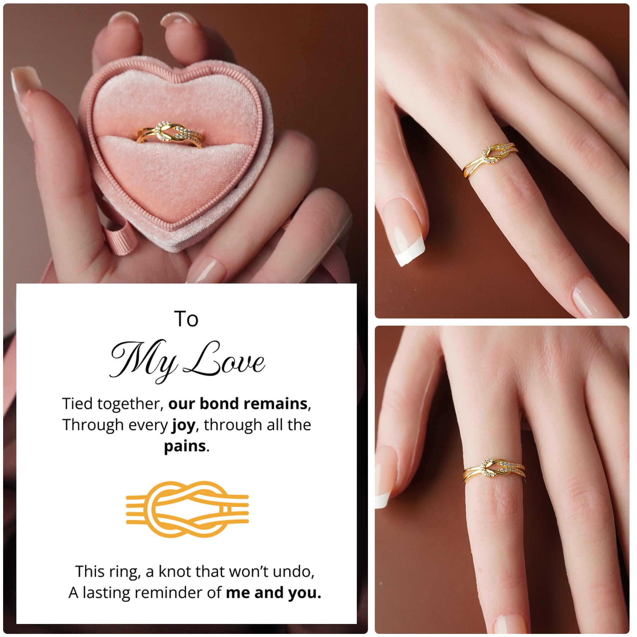To My Love - Bound by Love Hand Knot Ring With Zirconia Stones