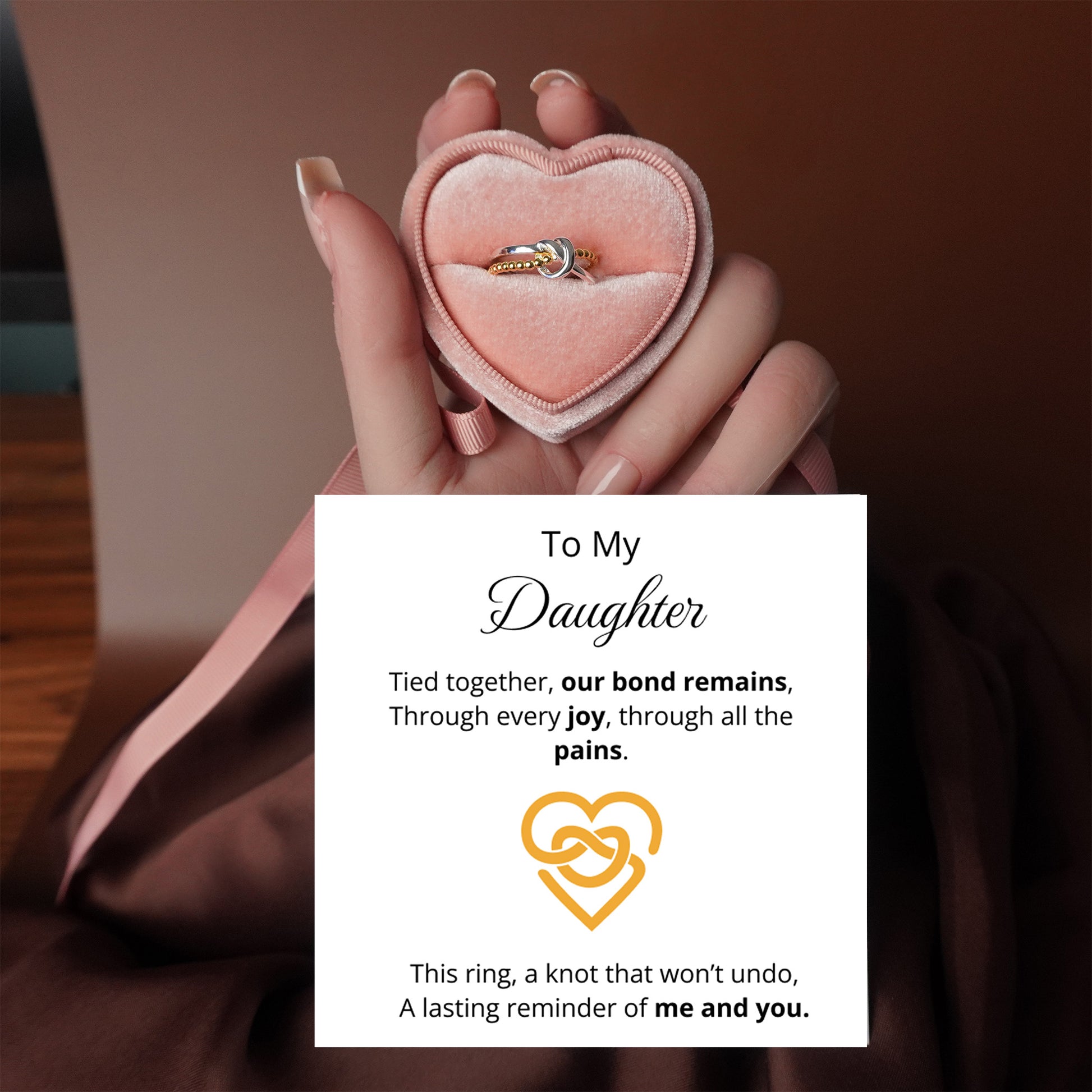 To My Daughter - Unbreakable Bond Knot Ring in Gold and Silver